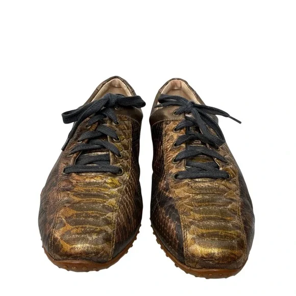 Aerogreen Italy Women Leather Spikeless Golf Shoes Size 8 Gold Snakeskin Luxury - Picture 13 of 16